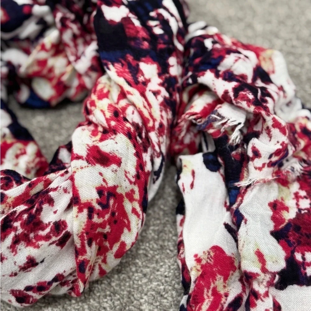 Floral Red and White Scarf- Unbranded